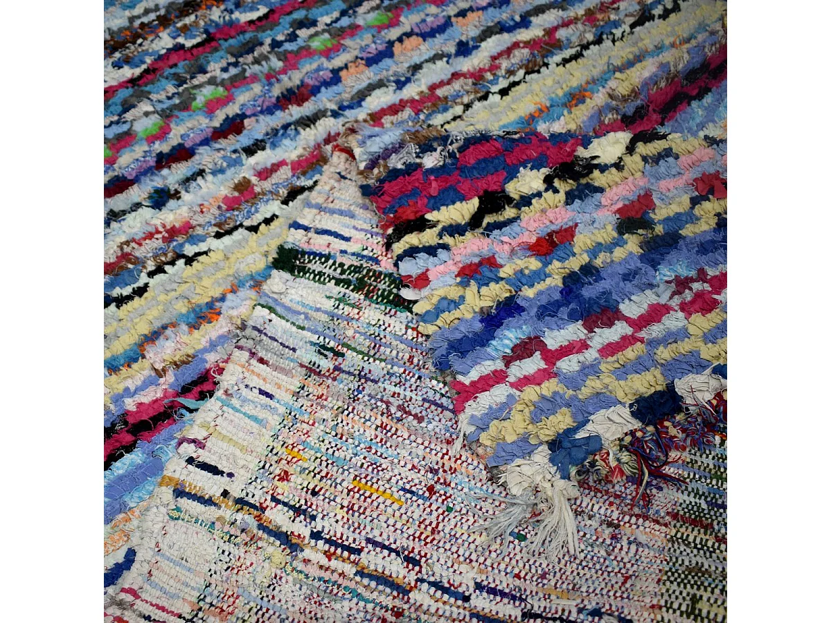 Authentique tapis berbère 110x290 fait à la main bleu et jaune BOUCHAROUITE AU