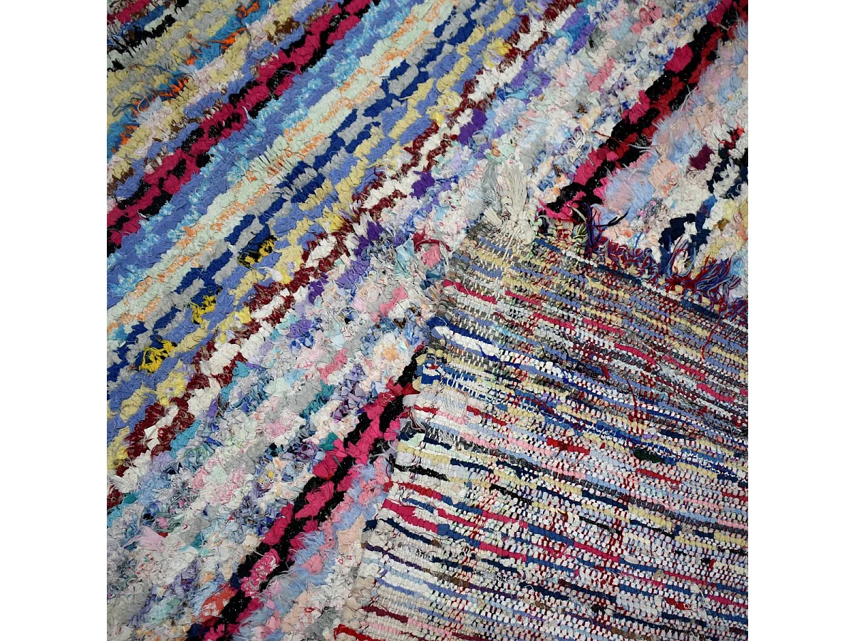 Authentique tapis berbère 110x290 fait à la main bleu et jaune BOUCHAROUITE AU