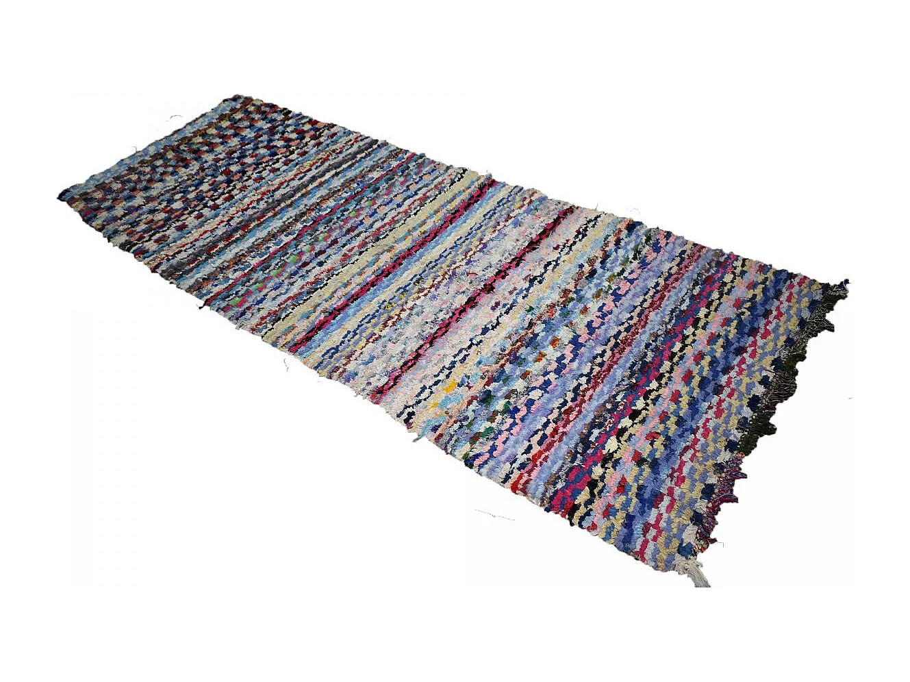 Authentique tapis berbère 110x290 fait à la main bleu et jaune BOUCHAROUITE AU