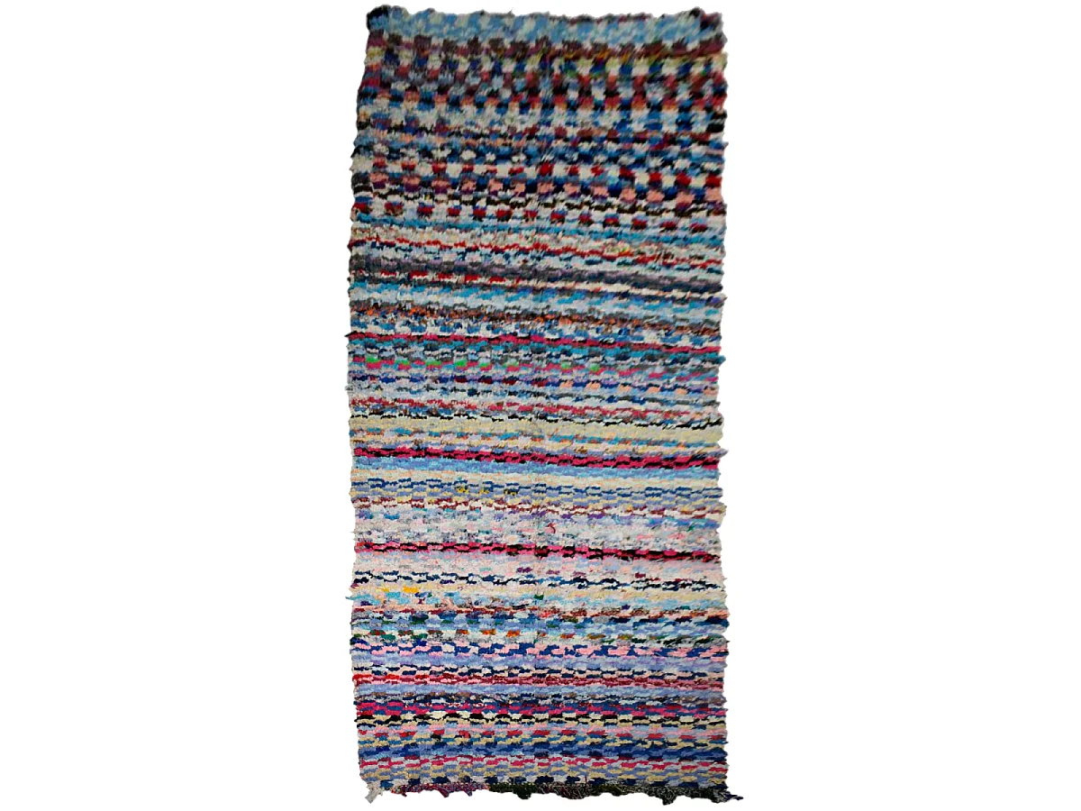 Authentique tapis berbère 110x290 fait à la main bleu et jaune BOUCHAROUITE AU