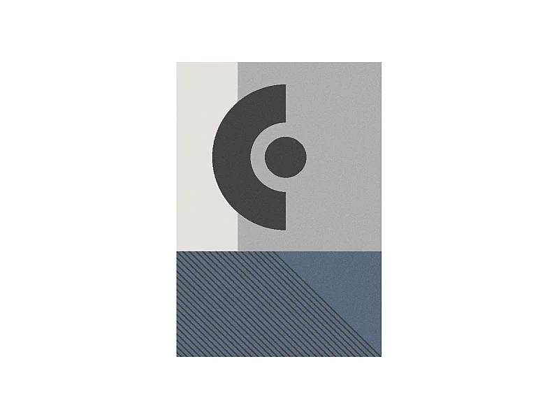 tapis salon 150x220 tissé gris et bleu rectangle motif géométrique ELAK