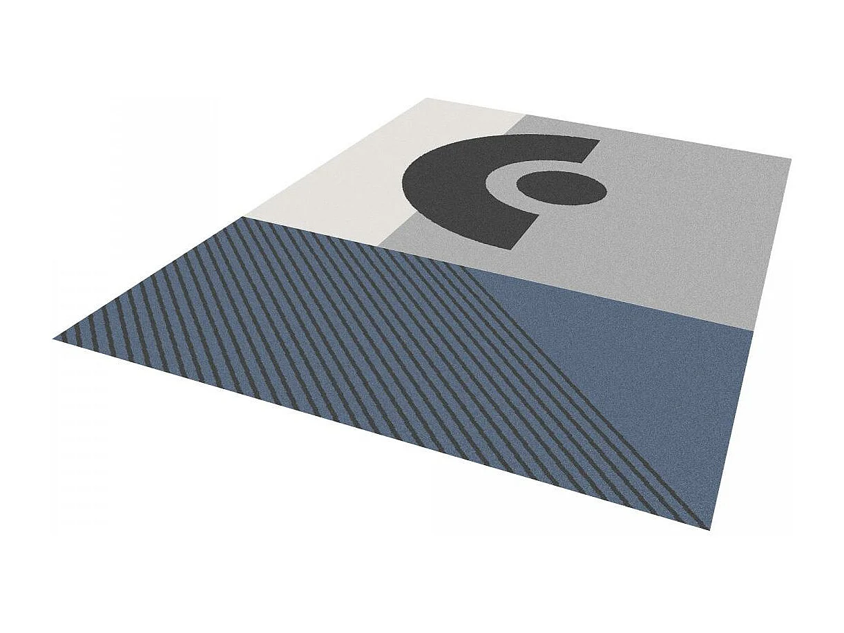 tapis salon 150x220 tissé gris et bleu rectangle motif géométrique ELAK