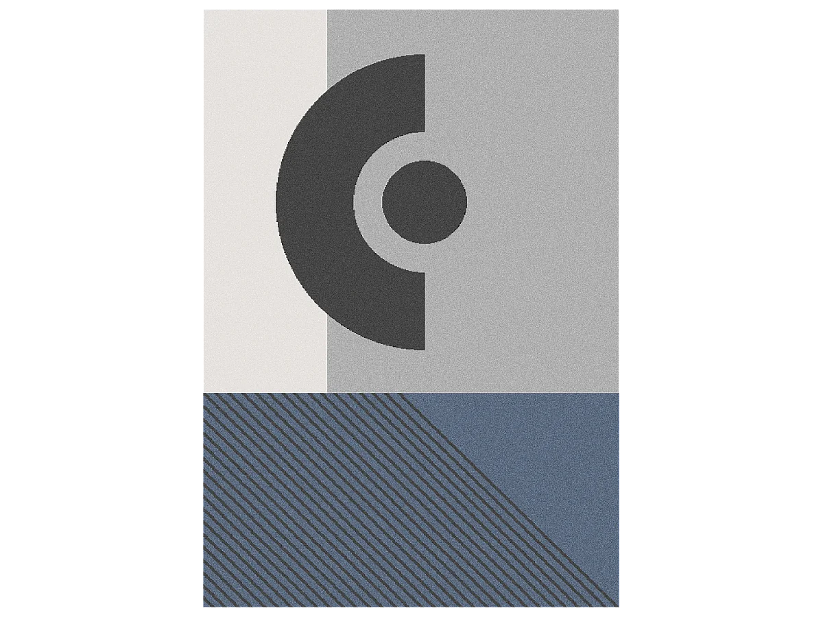 tapis salon 150x220 tissé gris et bleu rectangle motif géométrique ELAK