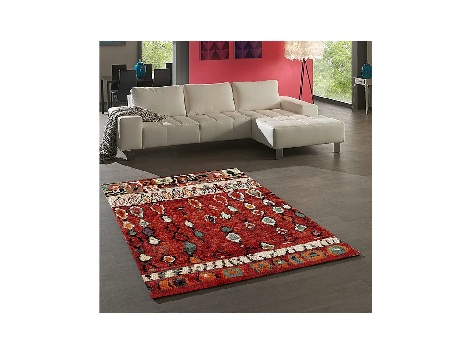 tapis salle à manger 200x290 tissé rouge rectangle motif berbère MO 75