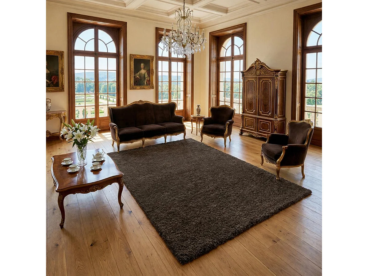 Tappeto Shaggy a pelo lungo 140x200 rettangolo intrecciato marrone fantasia unita UNI B