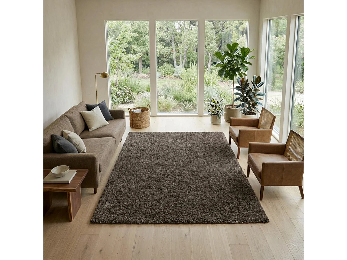 Tappeto Shaggy a pelo lungo 140x200 rettangolo intrecciato marrone fantasia unita UNI B