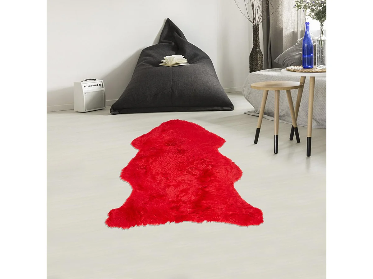 Tapis peau de mouton longs poils shaggy 60x95 en laine rouge SHEPHERD