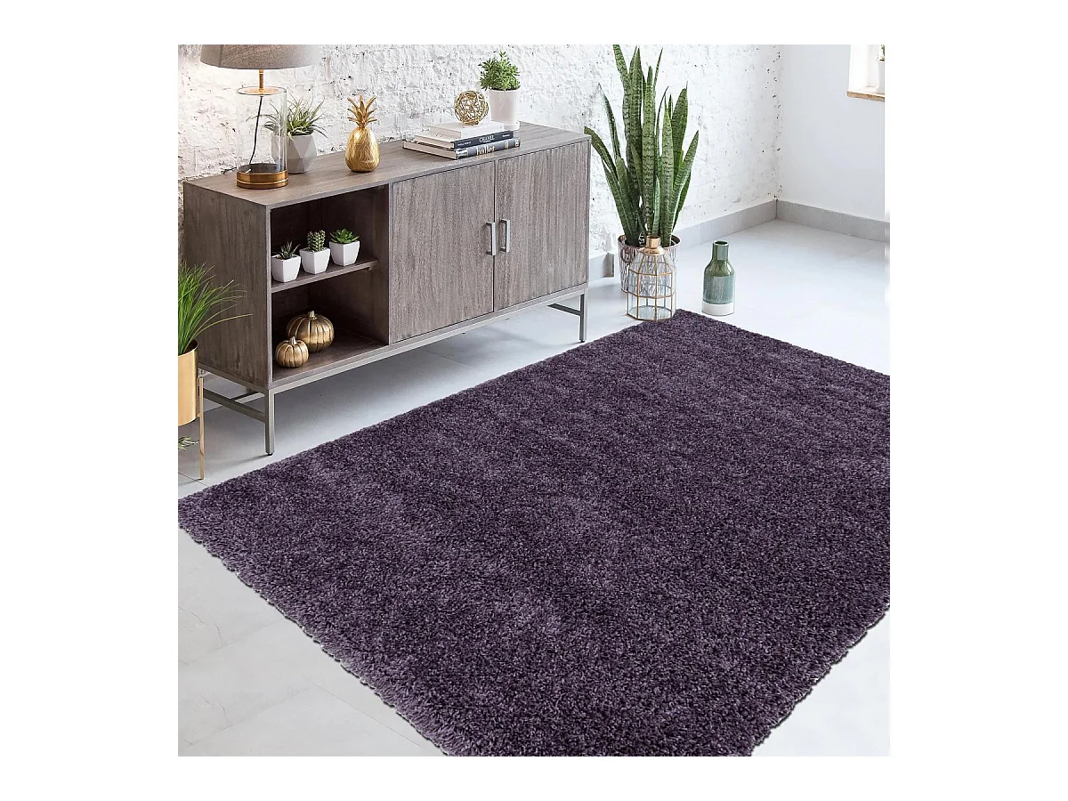 Tapis poils longs shaggy 140x200 rectangle tissé violet motif uni UNI I