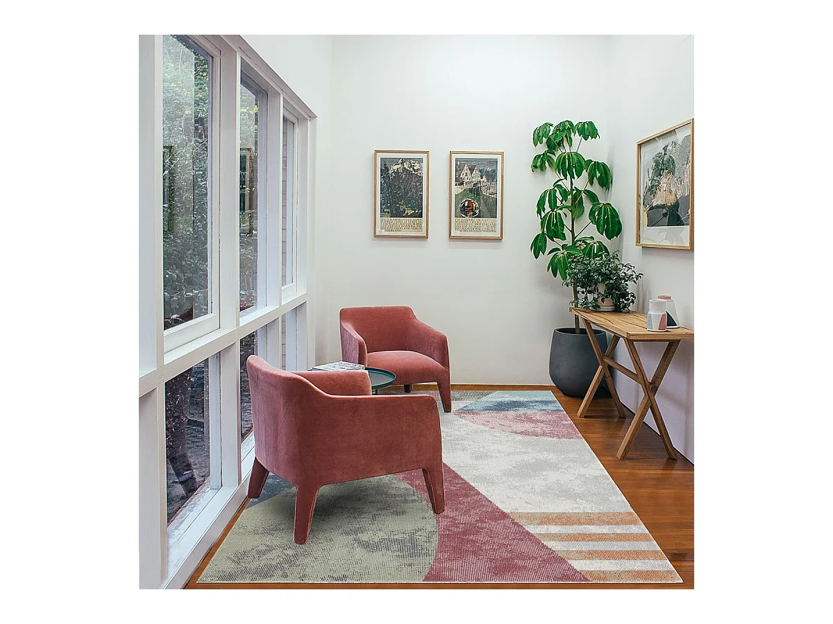 Tapis extérieur 120x160 tissé kilim bleu et orange SOYEUX D