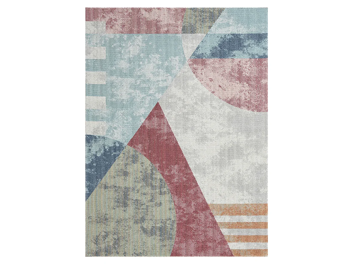 Tapis extérieur 120x160 tissé kilim bleu et orange SOYEUX D