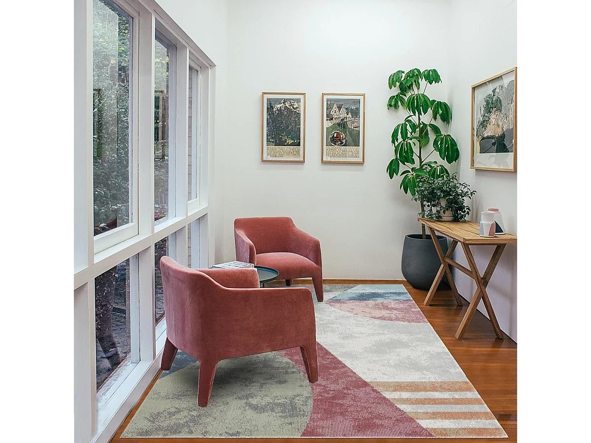 Tapis extérieur 120x160 tissé kilim bleu et orange SOYEUX D