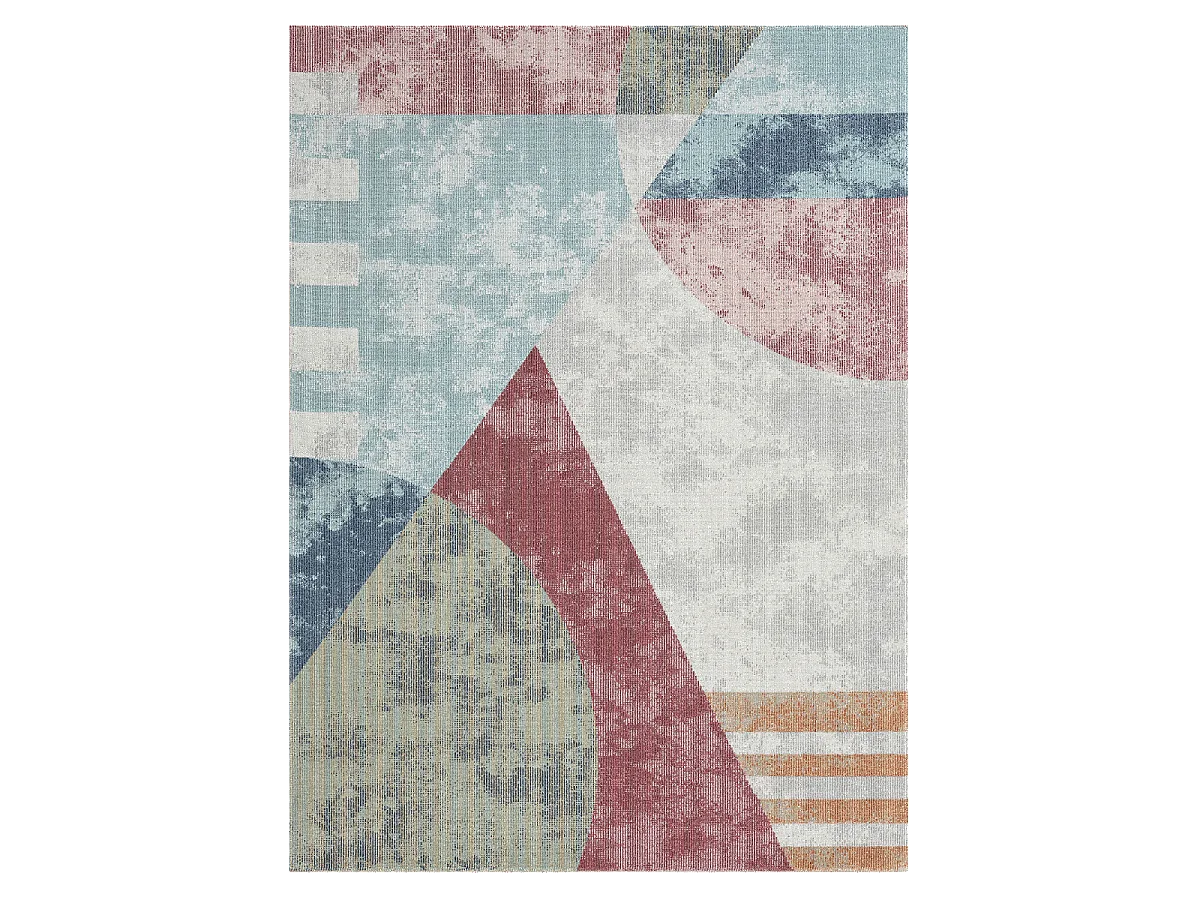 Tapis extérieur 120x160 tissé kilim bleu et orange SOYEUX D