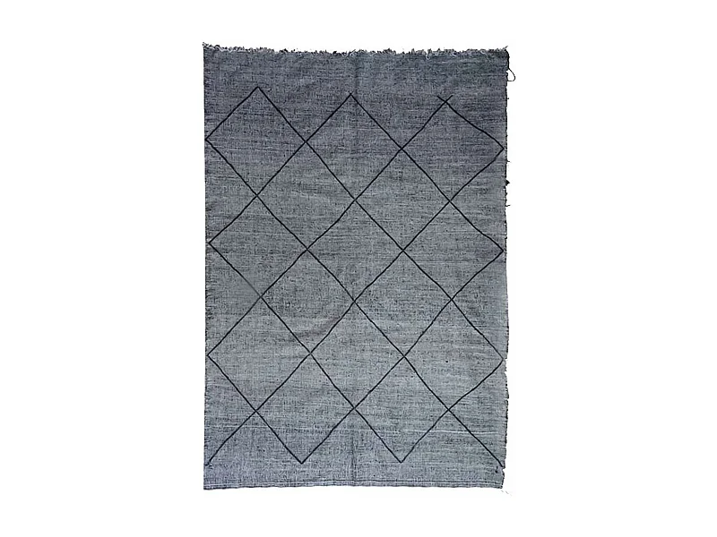 Authentique tapis berbère 195x285 fait main en coton gris et noir ORJANE