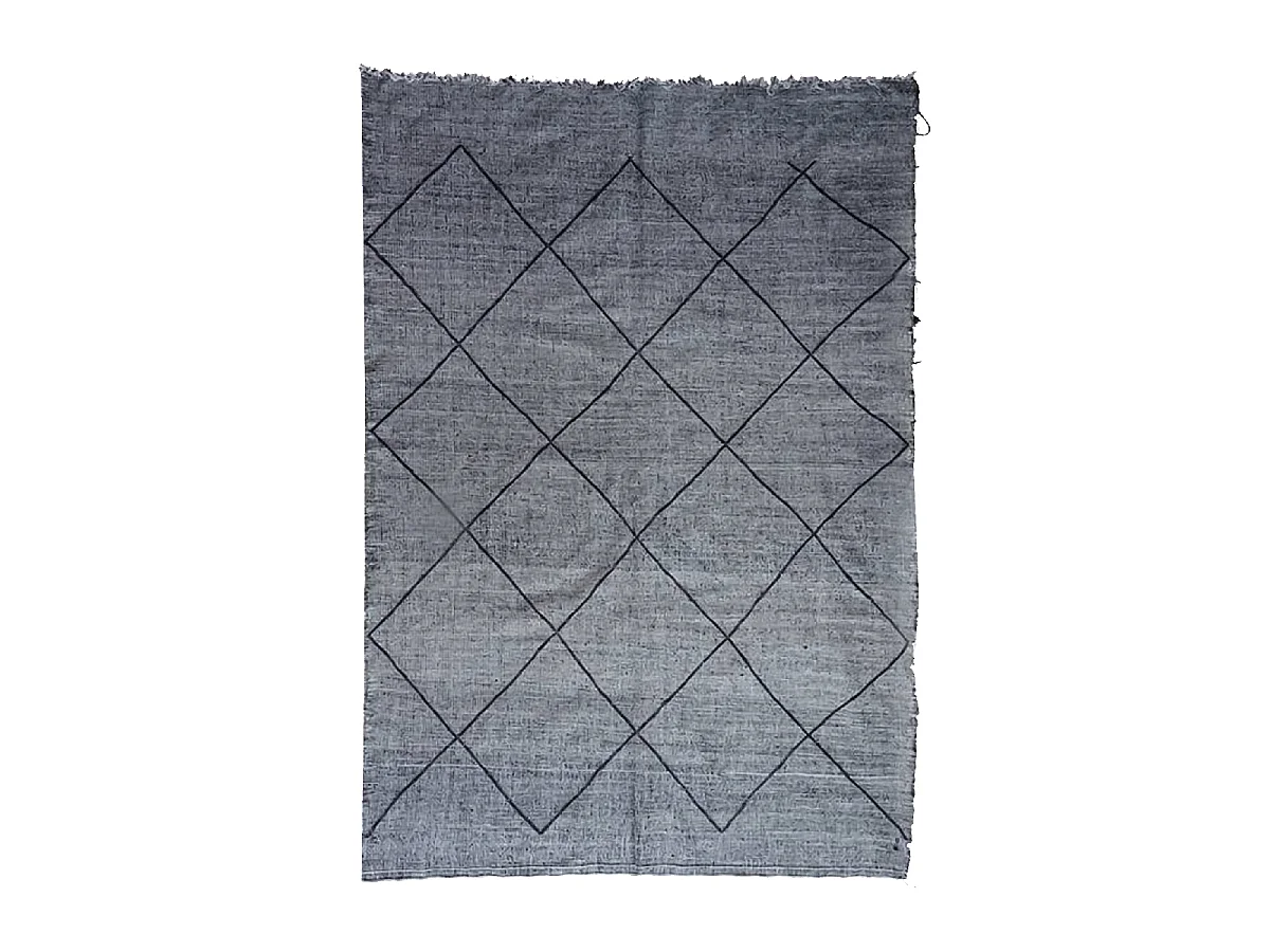 Authentique tapis berbère 195x285 fait main en coton gris et noir ORJANE