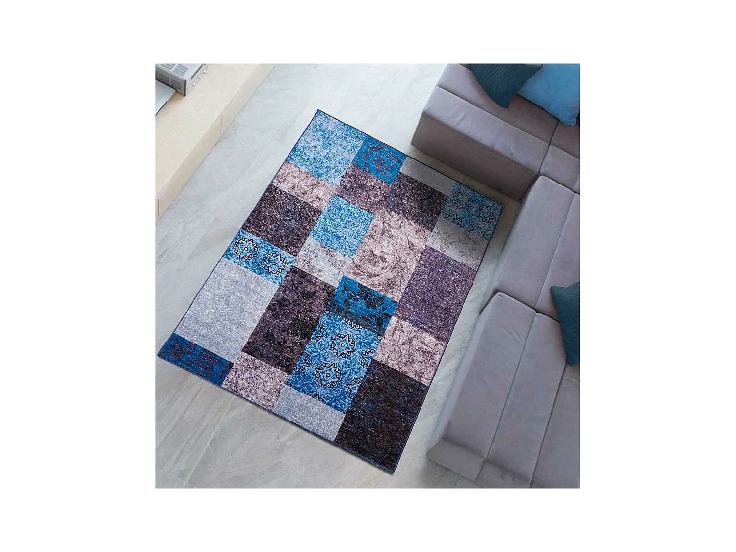 tapis chambre 57x110 tissé violet rectangle ISPARTA PATCHWORK