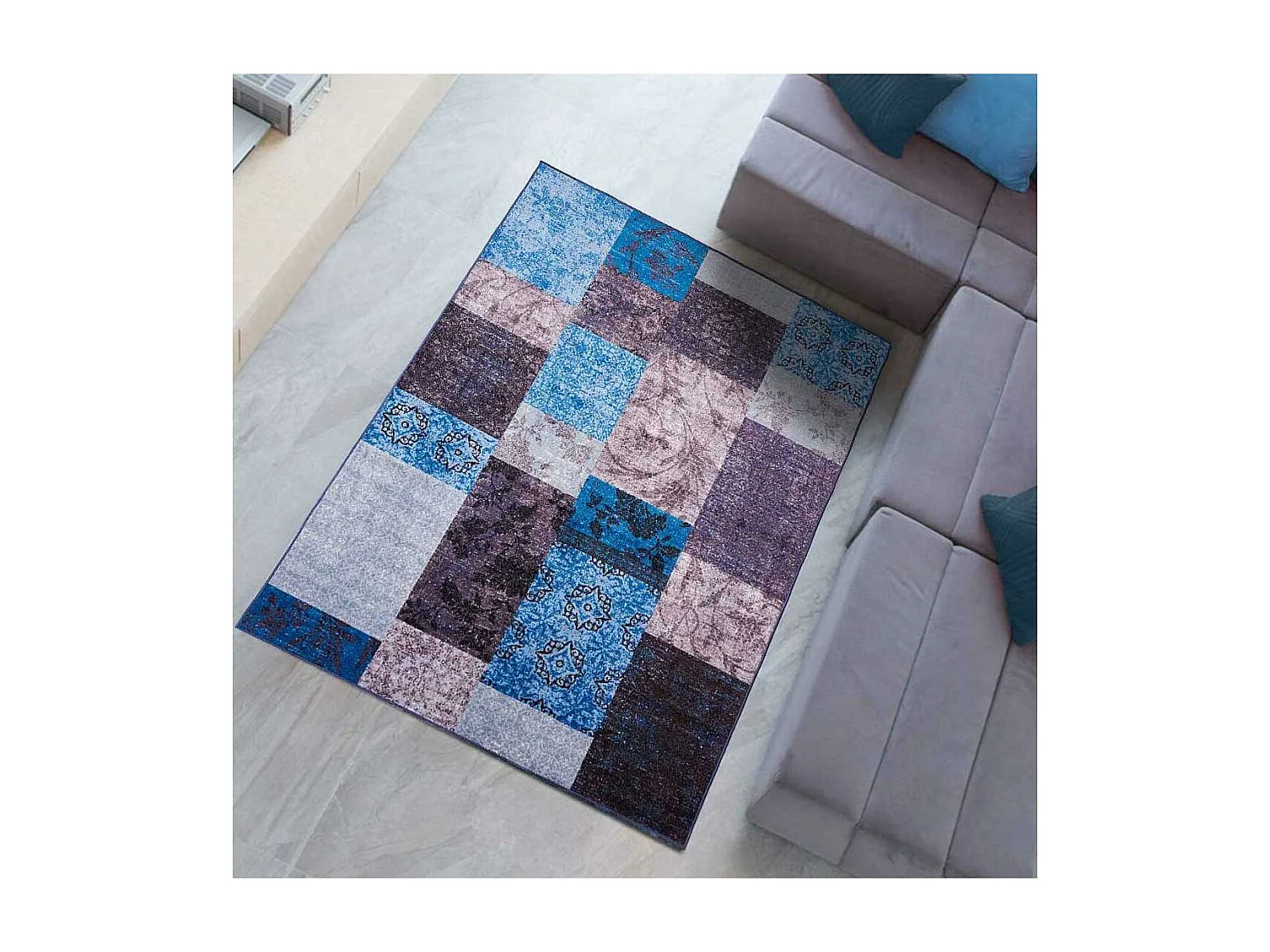 tapis chambre 57x110 tissé violet rectangle ISPARTA PATCHWORK