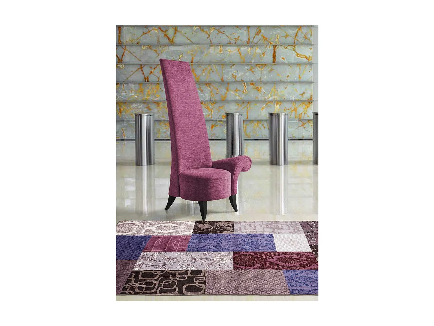 tapis chambre 57x110 tissé violet rectangle ISPARTA PATCHWORK