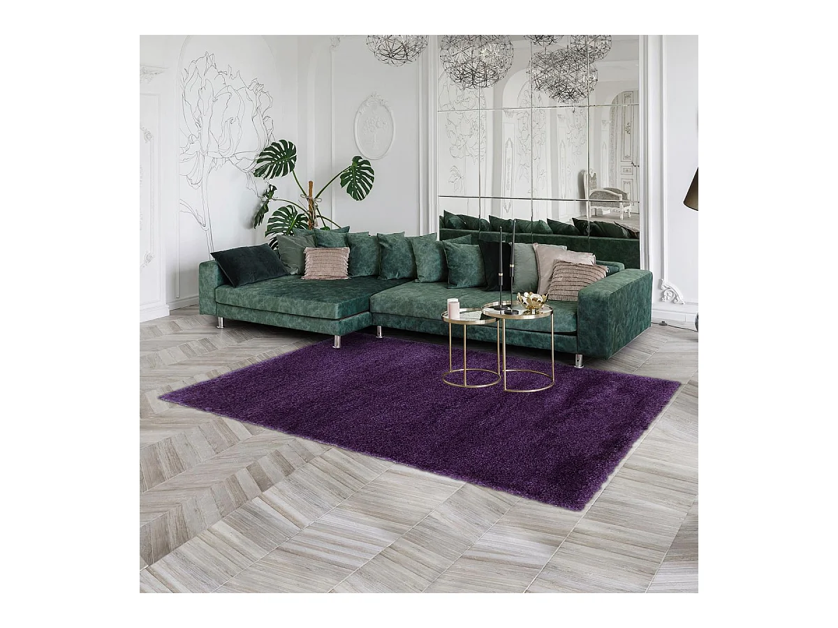 Tapis longs poils shaggy 200x290 rectangle tissé violet motif uni UNI B