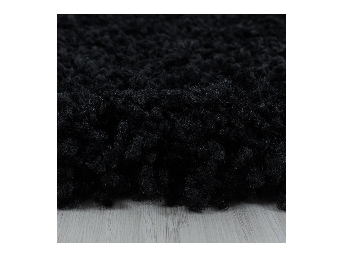 Tapis poils longs shaggy Ø160cm rond tissé noir motif uni UNI I