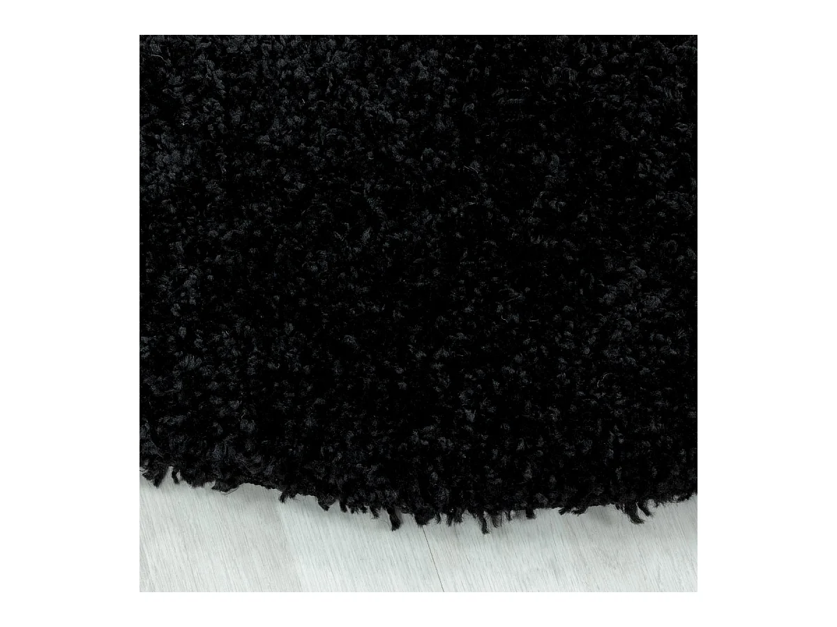 Tapis poils longs shaggy Ø160cm rond tissé noir motif uni UNI I