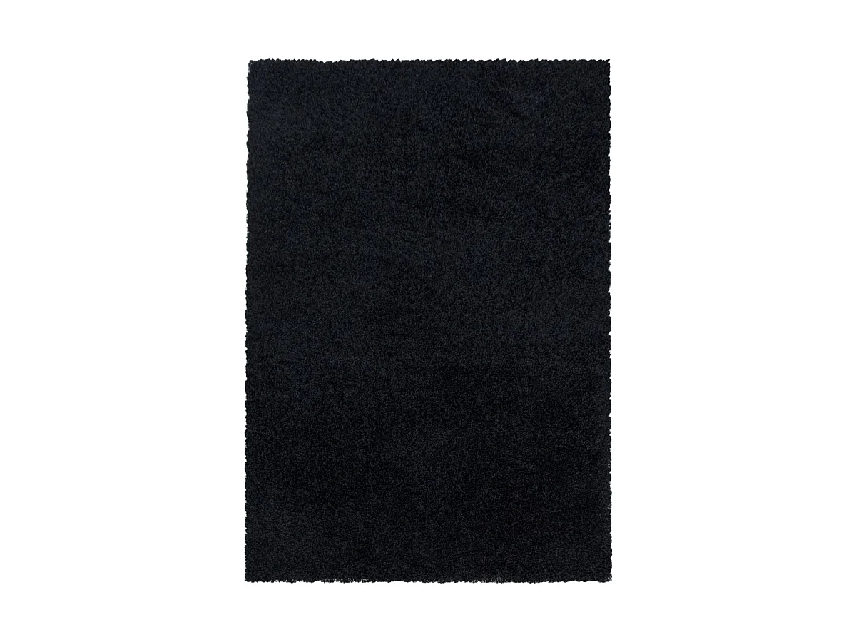 Tapis poils longs shaggy Ø160cm rond tissé noir motif uni UNI I