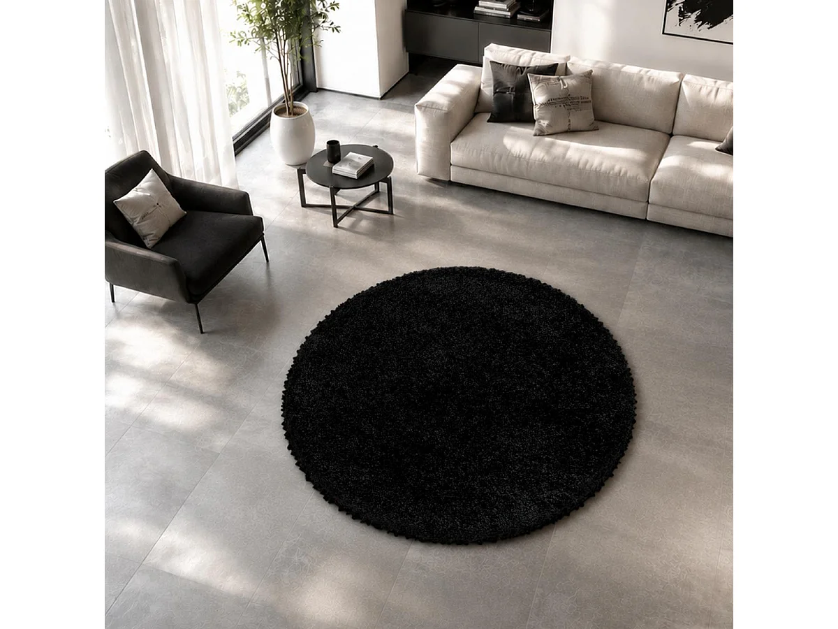Tapis rond poils longs shaggy tissé motif uni UNI I