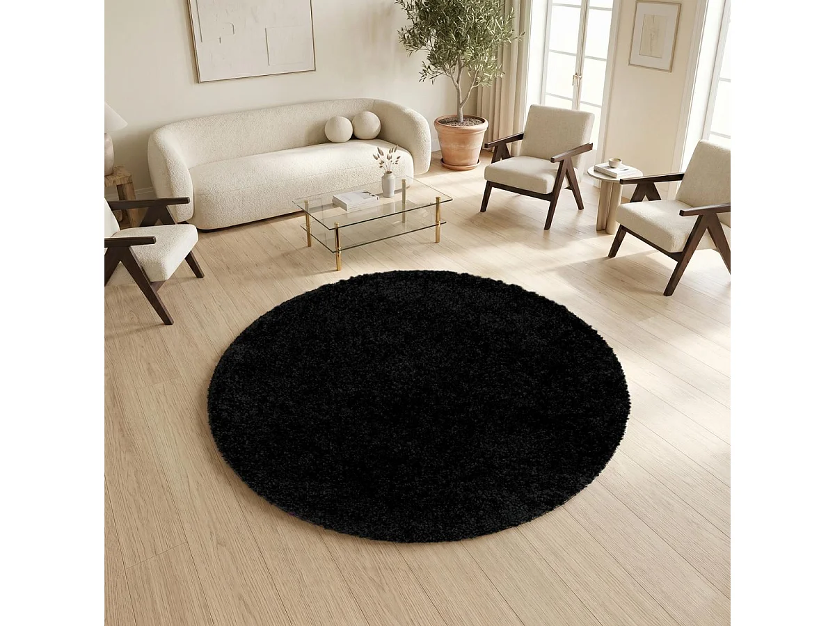 Tapis rond poils longs shaggy tissé motif uni UNI I