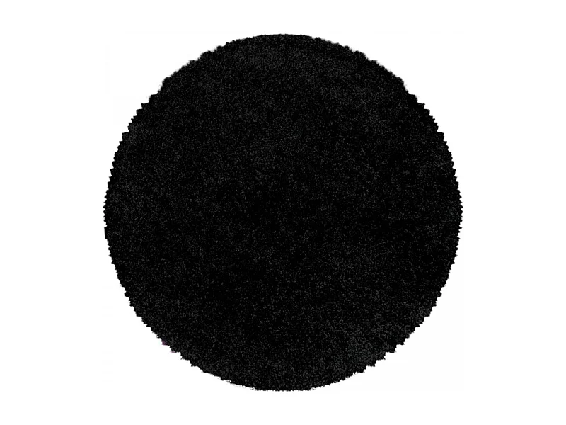 Tapis rond poils longs shaggy Ø160cm tissé noir motif uni UNI I