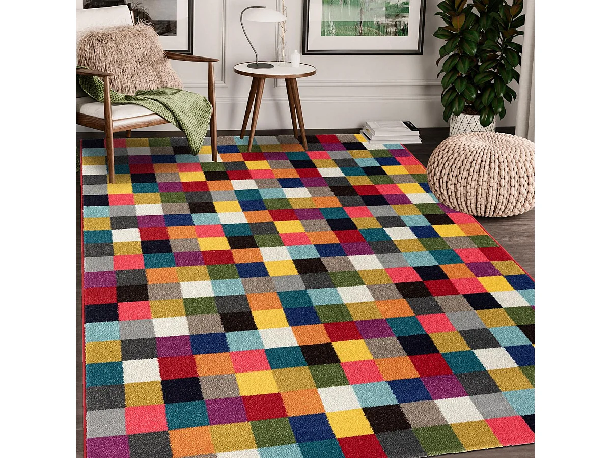 tapis chambre 120x160 tissé multicolore rectangle motif géométrique LYN6 DATRI