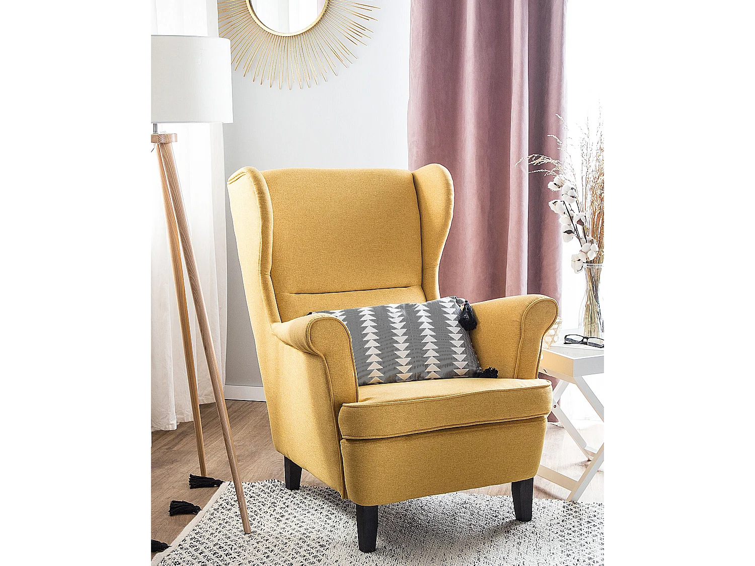 Fauteuil à oreilles ABSON Tissu Jaune