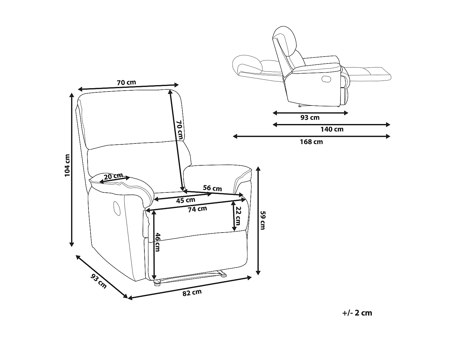 Fauteuil inclinable EVERTON Repose-pieds inclus Tissu Marron clair