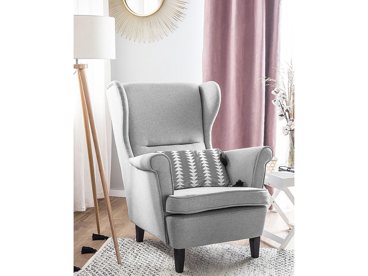 Poltrona Wingback ABSON Tessuto Grigio