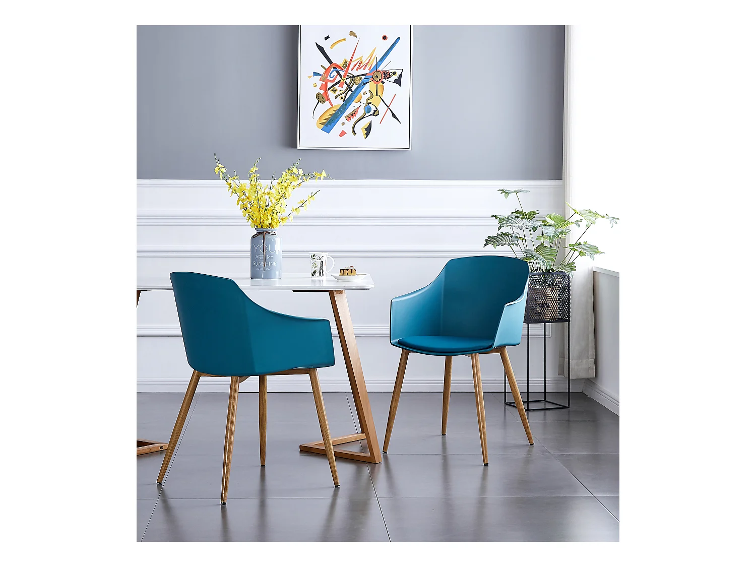 EDEN - Lot de 2 Chaises Design Scandinave - Avec Accoudoirs - Bleu