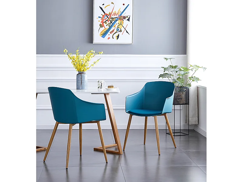 EDEN - Lot de 2 Chaises Design Scandinave - Avec Accoudoirs - Bleu