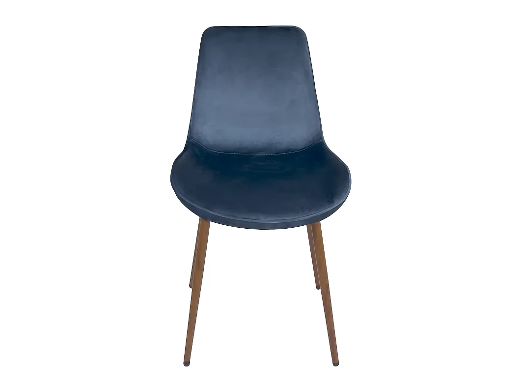 Lot 2 chaises salle à manger velours bleu rembourrédos matelassé pieds métal bois foncé MADI