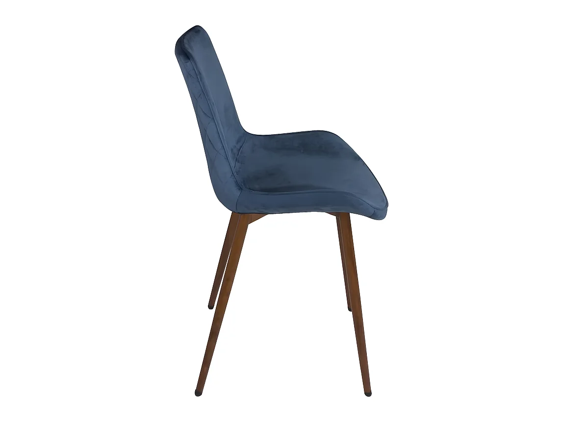 Lot 2 chaises salle à manger velours bleu rembourrédos matelassé pieds métal bois foncé MADI