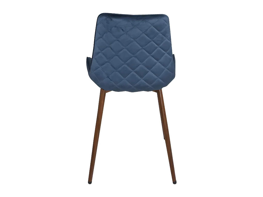 Lot 2 chaises salle à manger velours bleu rembourrédos matelassé pieds métal bois foncé MADI