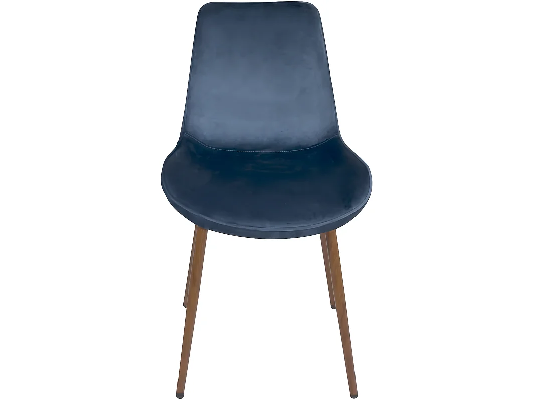 Lot 2 chaises salle à manger velours bleu rembourrédos matelassé pieds métal bois foncé MADI