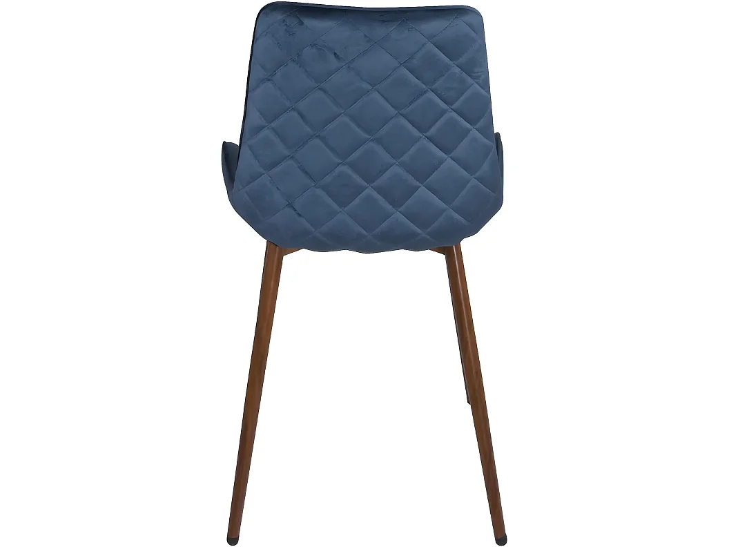 Lot 2 chaises salle à manger velours bleu rembourrédos matelassé pieds métal bois foncé MADI