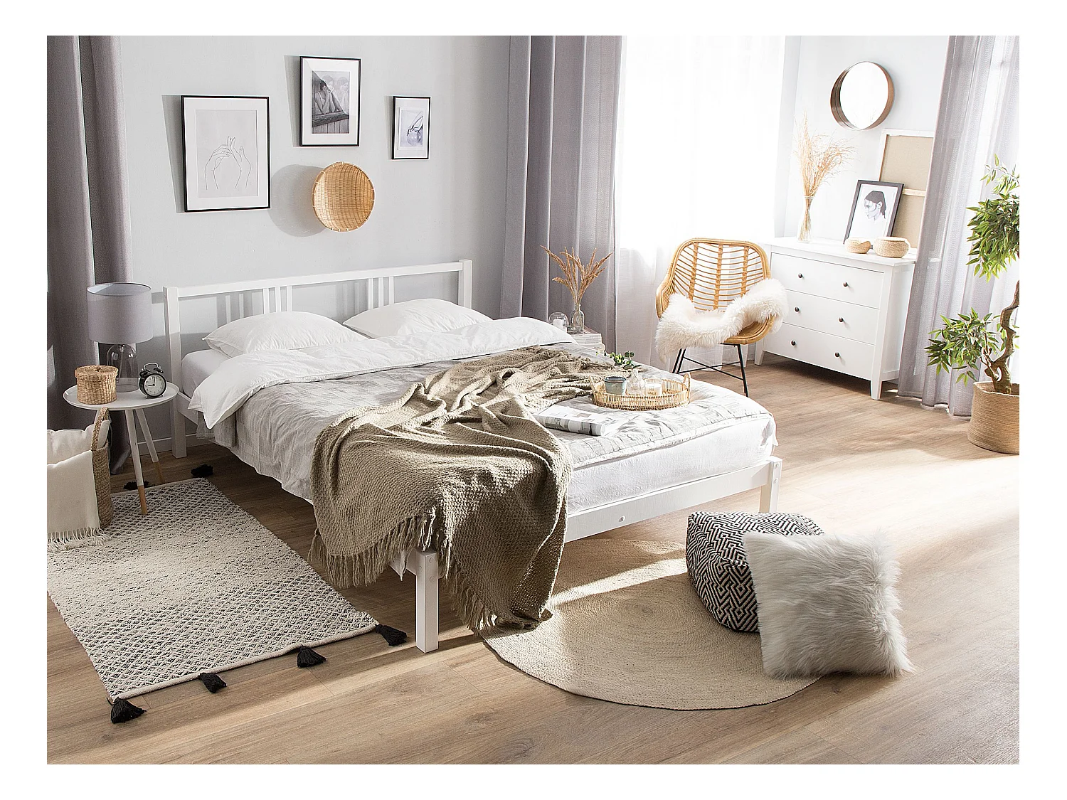 Lit avec sommier Bois de pin VANNES 160 x 200 cm Blanc