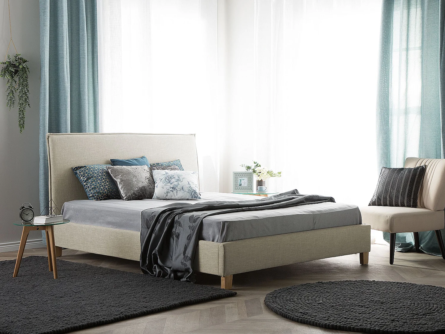 Lit avec sommier Tissu SENNEZ 160 x 200 cm Beige
