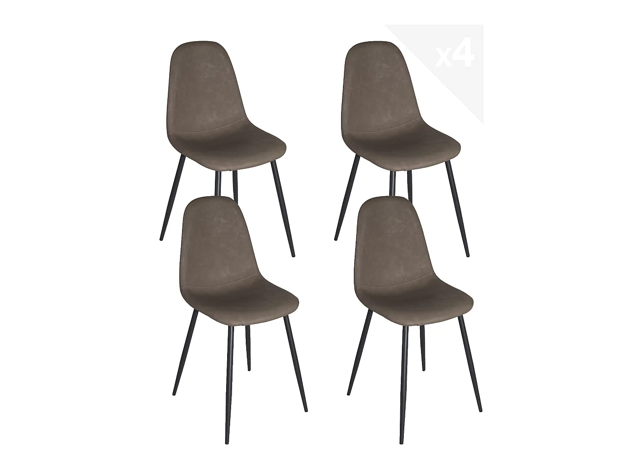Lot 4 chaises salle à manger siège rembourré effet alcantara pieds métal bois foncé NOVA (marron)
