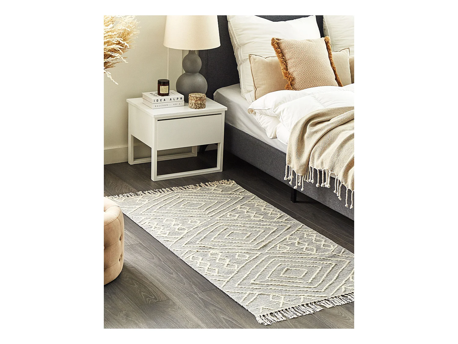 Tappeto cotone grigio chiaro e bianco sporco 80 x 150 cm KHENIFRA