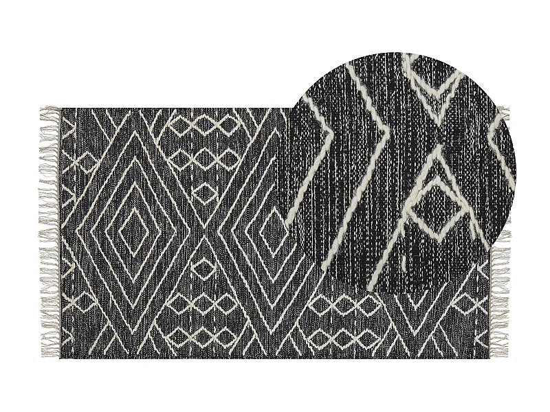 Tappeto cotone nero e bianco sporco 80 x 150 cm KHENIFRA