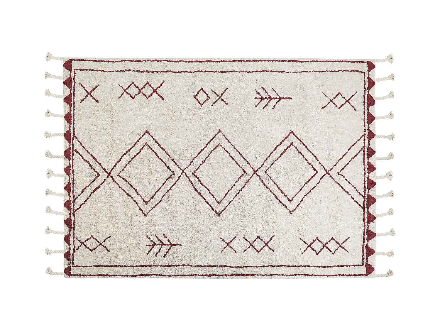 Tappeto cotone bianco sporco e rosso scuro 140 x 200 cm KENITRA