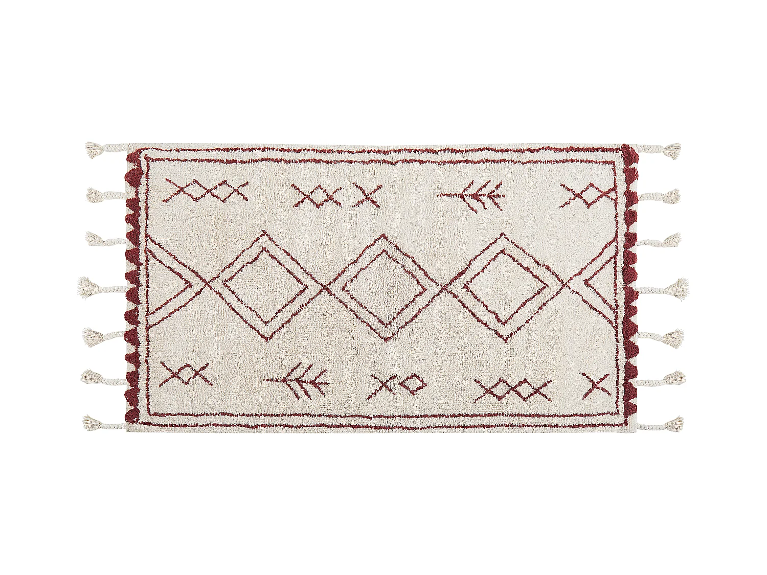 Rechteckiger Teppich mit Quasten Baumwolle Kurzflor 80 x 150 cm weiß/rot Kenitra