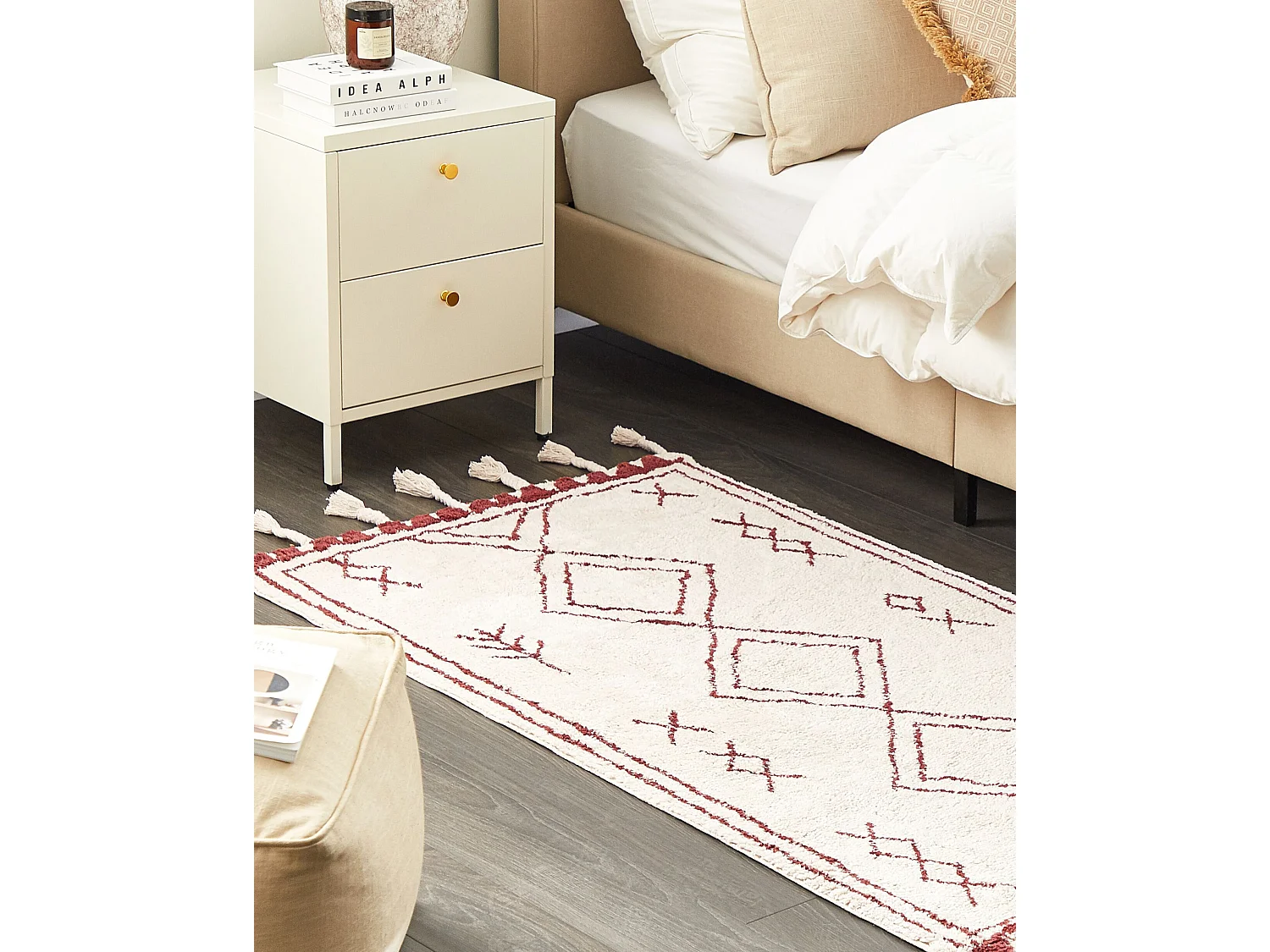 Vloerkleed katoen wit/rood 80 x 150 cm KENITRA