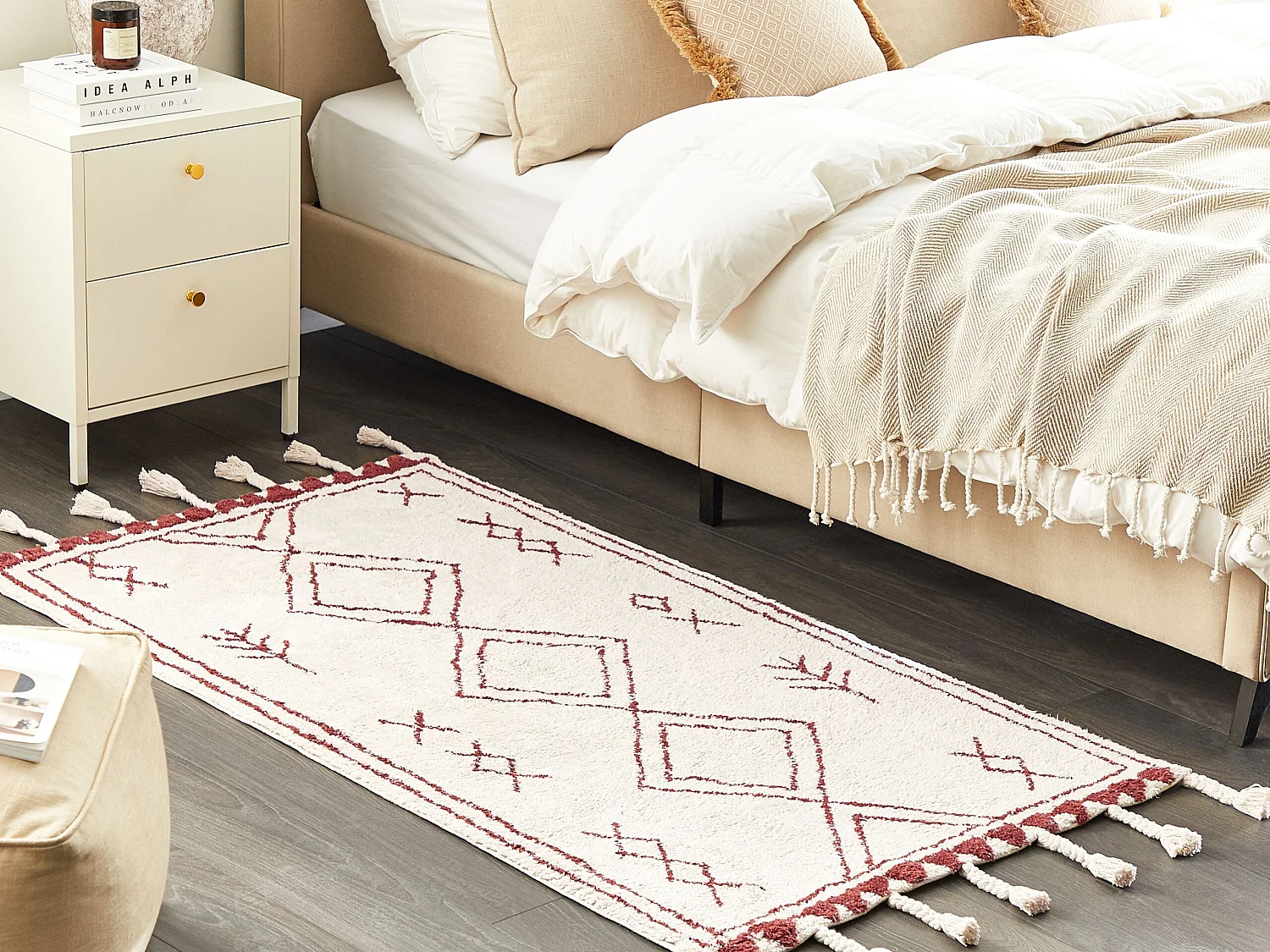 Tapis en coton blanc et rouge 80 x 150 cm KENITRA