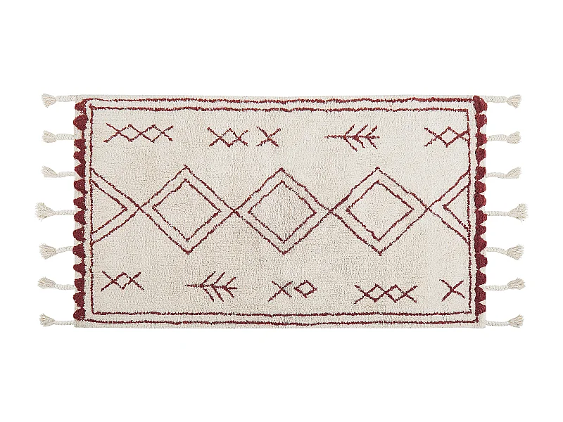 Alfombra de algodón blanco crema/rojo 80 x 150 cm KENITRA
