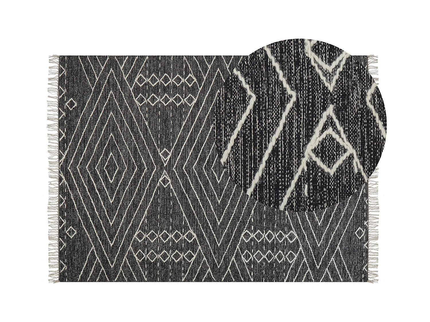 Teppich Baumwolle schwarz / weiss 140 x 200 cm geometrisches Muster Kurzflor KHENIFRA